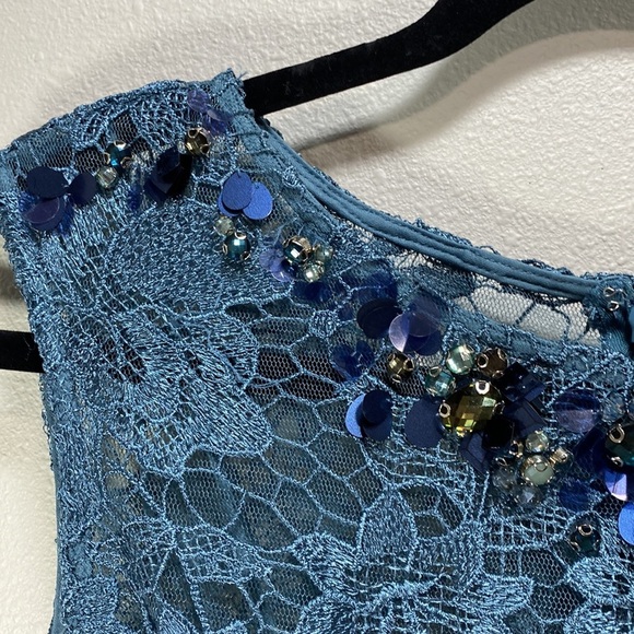 Adrianna Papell lace blue‎ embelished top dress blue - Picture 3 of 13